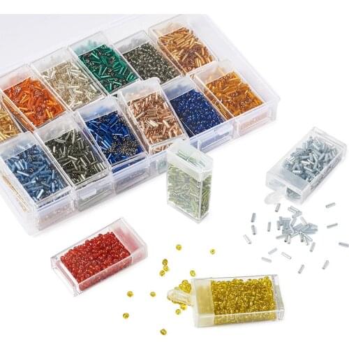 1Set Mixed Color Glass Bugle Beads Round Tube Seed Beads with Big Eye Beading Needle for Necklace DIY Jewelry Making Decorations