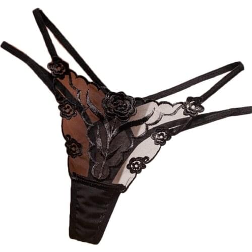 Sexy Lace Floral Thong Lady Panties Embroidered Mesh Yarn Perspective Young Women Girls Underwear G-String Thongs Hot T-Pants