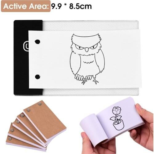9.9*8.5cm Active Area Copyboard Mini Light Pad LED Lightbox Tablet Design with 300 Sheets Flipbook Paper for Drawing Sketching