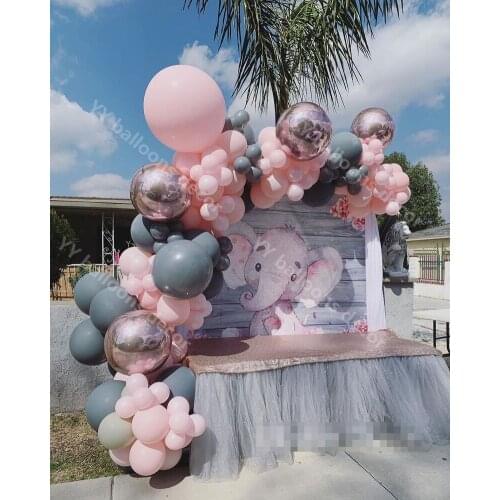 Macaron Pink Gray Rose Gold Latex Balloons Garland Arch Kit 16Ft Air Balloons Pack for Baby Shower Birthday Party Decor Supplies