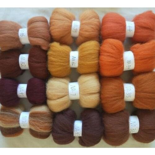 WFPFBEC FELT 60g combed 100% wool merino wool for needle felting roving wool brown color set 5g/color 12 colors