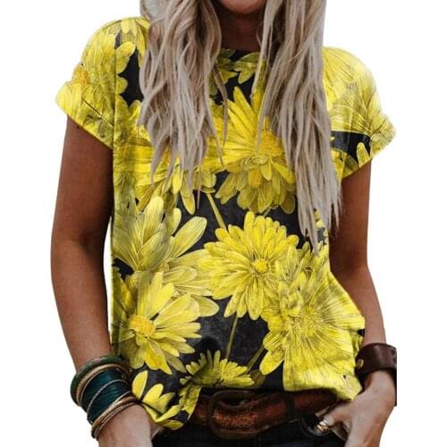 Women T-shirt 2021 Summer t shirt Round Neck Floral Print Summer Loose Short Sleeve Top Leisure Female tshirt Oversize T-shirts