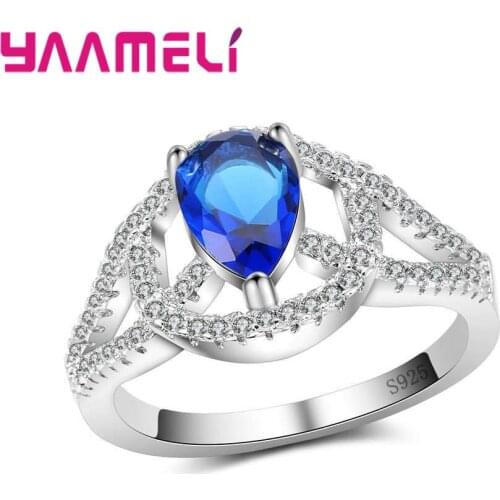 Water Drop Women Rings 925 Sterling Silver Cubic Zirconia Full Crystals Paved Wedding Rings Luxury Jewelry Accessory