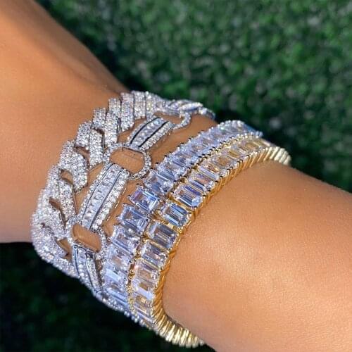 Trendy Cubic Zircon Bracelet Bangle Adjustable Jewelry for Women New Design Shiny Full Crystal Bracelet Chain Geometric Shape