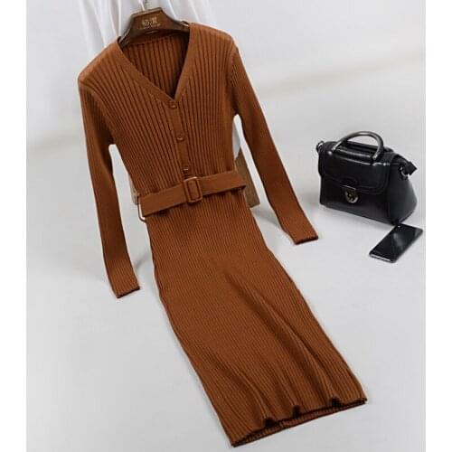 Women Long Sweater Sexy V Neck Pullover Tops Slim Long Sleeve Femame Jumper with Sashes OL Ladies Coat Pullover