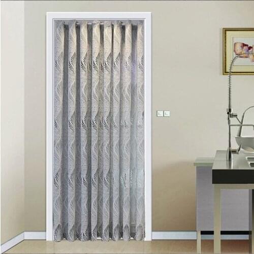 1PC Panel Rings Nordic Leaves Door Curtain Modern Grey Leaf Semi-Blackout Kitchen Door Door Way Drapes *VT