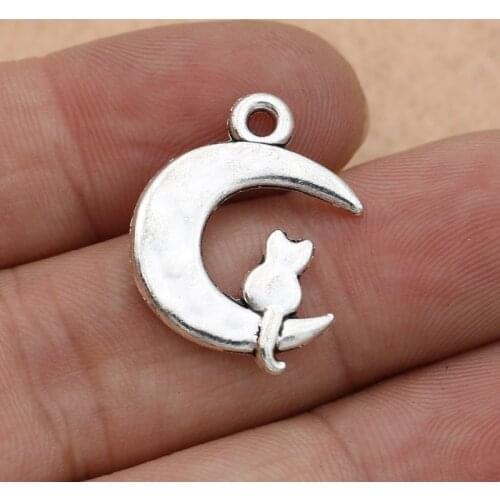 10PCS Tibetan Silver Plated Moon Cat Charms Pendants for Bracelet Necklace Jewelry DIY Jewelry Findings Handmade 23x18mm
