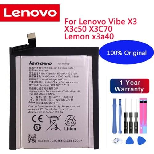 100% New Original Real 3500/3600mAh BL258 Battery For Lenovo Vibe X3 X3c50 X3C70 Lemon x3a40+free tools