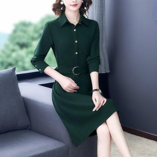 2021 Casual Vintage Plus Size Solid Elegant Vestido Spring Autumn Office Lady Mini Shirt Dress Bodycon Long Sleeve Party Dresses
