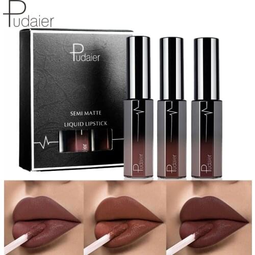 3 Pieces/box Semi Matte Half Moisturizer Lip Gloss Kit Lips Makeup Matt Liquid Lipstick Silky Nutritious Lipgloss Mate Batom Set