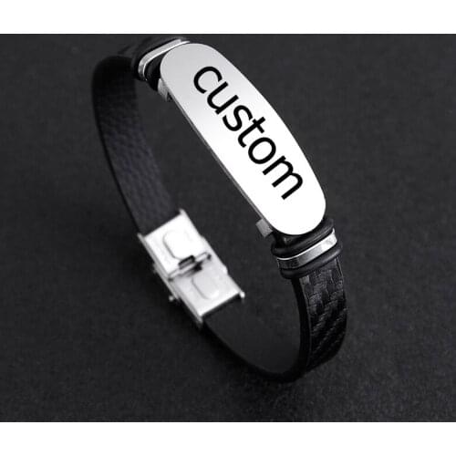 Custom Bracelets for Men Black Stainless Steel Tag Personalize Family Love Bangle Father DAD Husband Gift