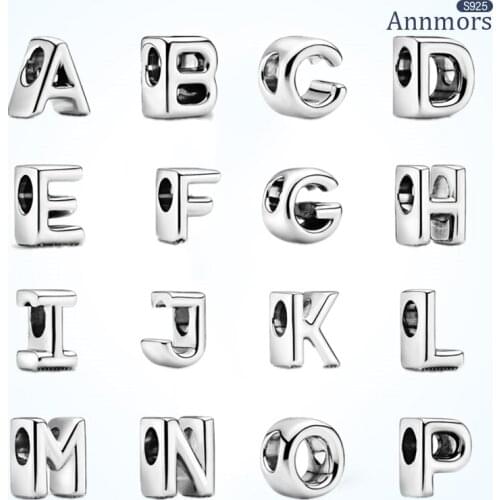 925 Sterling Silver 26 Letter A-Z Fits Original Pandora Bracelet Designer Charms for Women Jewelry Smooth DIY Making Fine Beads