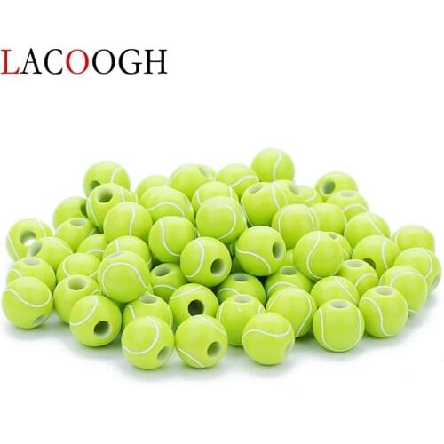 New Wholesale Sporty 50pcs 12mm Green Acrylic Beads Tennis Ball Spacer Beads With 4mm Hole for DIY Bracelets Jewelry Making