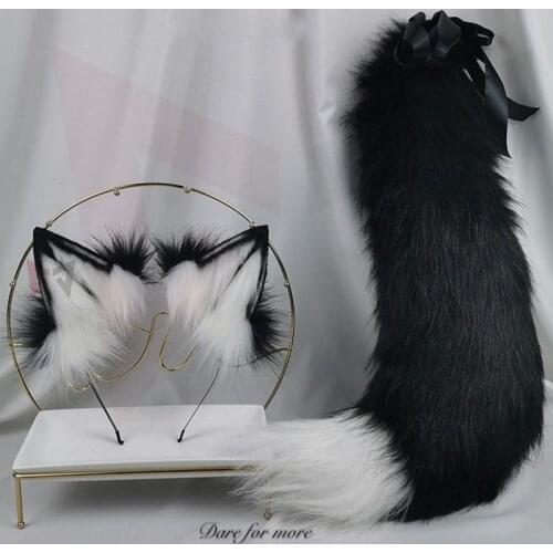 Black Wolves Wolf Fox Ears Hair Hoop Hairbands Headwear Tail Hand Made Work For Girl Women Custom Made