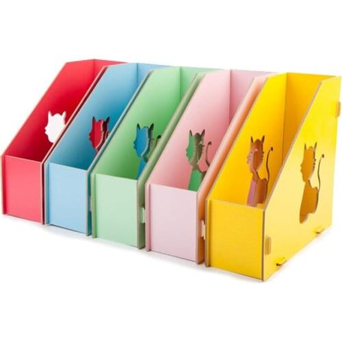 Wooden Hollow Cat Single File Rack 25*24cm Creative Color Desktop Book Storage Stationery Sorting Box Pen Holder Office Supplies