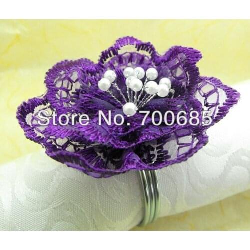 Purple rose napkin ring, napkin holder for wedding