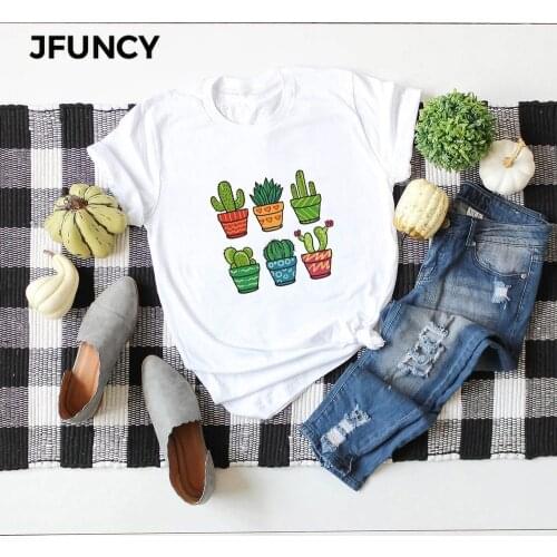 JFUNCY Plus Size New Print T Shirt Women Oversize Summer T-shirts Female 100% Cotton Short Sleeve Tees Top Woman Casual Tshirt