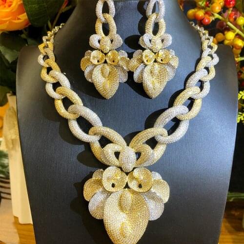 KellyBola Fashion High Quality Zircon Flower Necklace Bracelet Earrings Ring Set Noble Bride Wedding Exclusive Jewelry 2021