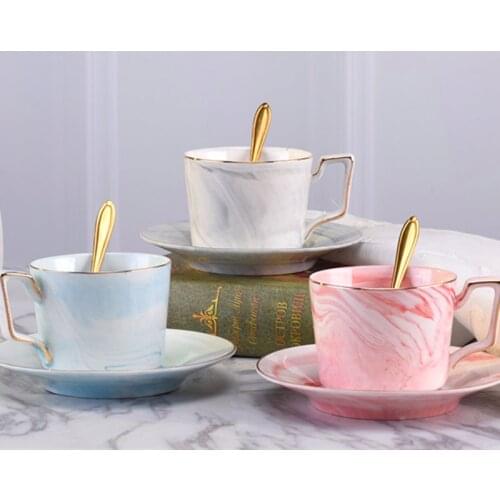 Nordic Style Coffee Cups and Saucers Spoon Handmade Ins Marble Milk Cup Set Home Afternoon Tea Milk Cup Set Drop Shipping