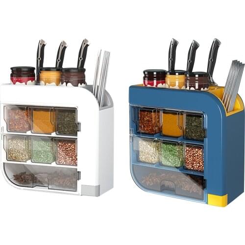 Seasoning Box Household Kitchen Shelf Seasoning Free Punching Rack Chopstick Storage Tube Wall-mounted Seasoning Case Spice Rack
