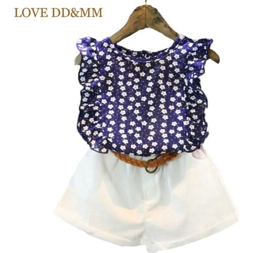 LOVE DD&MM Girls Clothing Sets Summer New For Girls Floral Chiffon Sleeveless T-shirt + Shorts Suit Kids Clothes