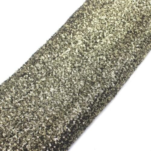 Sequined Lace Fabrics For Dress Gold Black Allover Embroidered Fabric 3mm Size Sequins Table Cloth 132cm