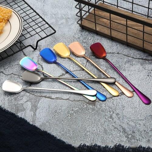 304 Stainless Steel Shovel Spoon Flat Shovel Spade Spoon Long Handle Flower Tea Spoon Ice Scoop Honey Stirring Spoon Cutlery Set