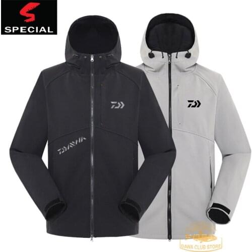 2020 Daiwa Mountaineering Solid-color Hooded Soft-shell Blazer Mens Fall Outdoor Fishing Windproof Warm Sports Jacket