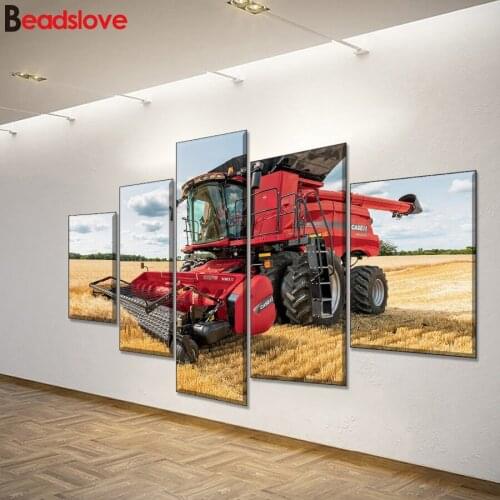 5 Pieces Diy Diamond Painting Cross Stitch Summer Wheat Field Tractor Diamond Embroidery Full Square Round Mosaic Pictures