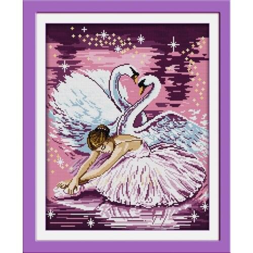 Dance of the Swan People Set Cross stitch kit Counted 11CT Canvas Print Embroidery DIY Handmade Needlework Home Decor Ricamo