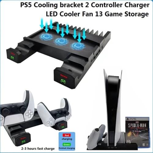 PS5 Cooling bracket Stand 2 Controller Charger Console Fast Charging LED Cooler Fan 13 Game Storage For SONY Playstation 5