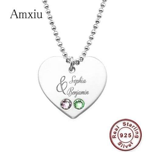 Amxiu 925 Sterling Silver Necklace Engrave Two Names Heart Necklace Personalized Name Necklace For Women Valentines Day Gift