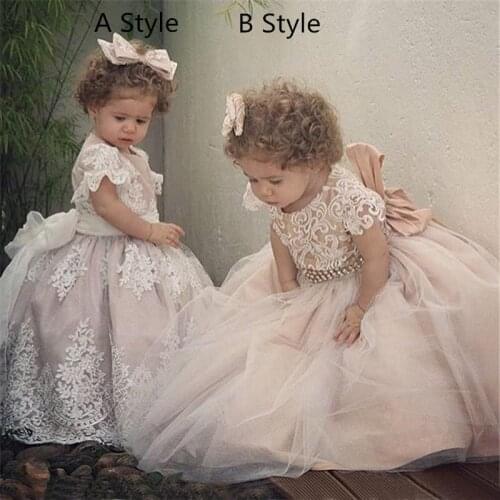 Flower Girl Dresses for Wedding Princess Ball GownTutu Sequined Appliqued Lace Bow Vintage Child First Communion Dresses