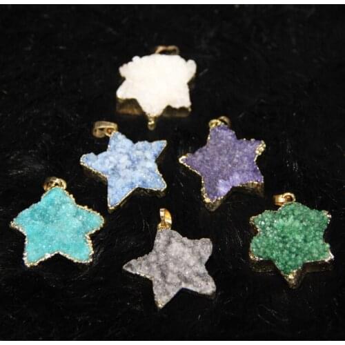 Thanksgiving Gifts! Plated 6Colors Druzy Stone Drusy Quartz Drop Pendant Stars Necklace Pendant On Sell 4pcs/lot