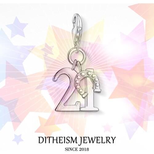 Lucky Number 21 Charms Pendant,2018 Jewelry 925 Sterling Silver Trendy Gift For Women Men Boy Girls Fit Bracelet Necklace Bag