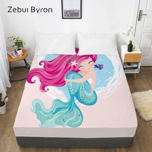 3D HD Print Cartoon Bed Sheet With Elastic,Fitted Sheet for Kids/Baby/Children/Boy/Girl,Mattress Cover Custom/160x200 Mermaid
