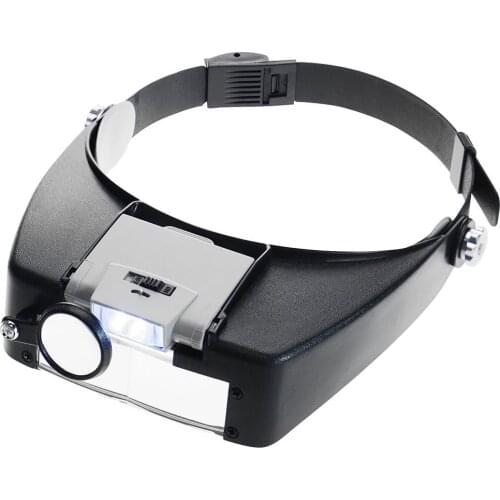 Adjustable Jewelers Head Headband Lamp Magnifier Illuminated Magnifying Eye Glasses Lens Loupe 2 LED Light Visor