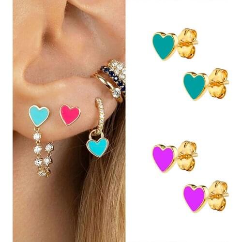 Heart-shaped Rainbow Hoop Earrings 925 Sterling Silver Ear Needle Minimalist CZ Earrings Fashion Luxury For Women Birthday Gifts