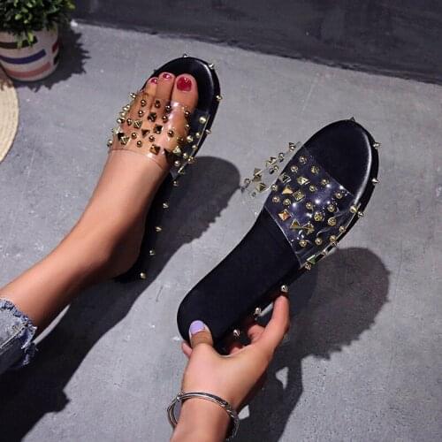 Summer Clear Wedge Shoes 2020 New Brand Bohemia Style Heels Women Sandals Transparent Female Slippers Rivet Open Flip Flops 43