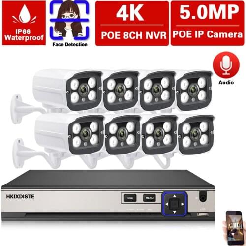 H.265 5MP POE IP Security Camera System set 8CH NVR Kit 4K Face deteection CCTV video Surveillance camera system kit XMEYE 4CH