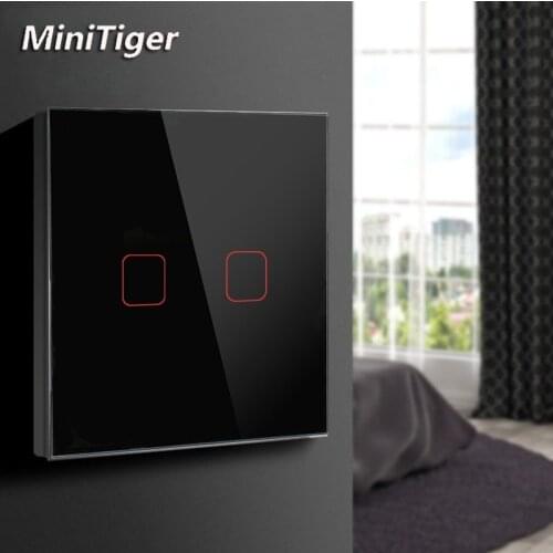 MiniTiger LED Lamp Touch Switch EU/UK Standard Glass Panel Switch, 2 Gang 1 Way, AC220V EU Light Wall Touch Screen Switch