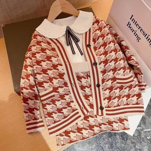 2021 new style girls printed knitted sweater cotton autumn fashion kids cardigan 1-7 years