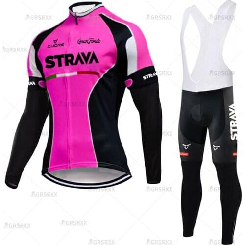 STRAVA Womens Cycling Jersey Set Spring Long Sleeves Clothes Anti-Pilling Bike Team Mountain Bike Racing Bib Sportswear Suits