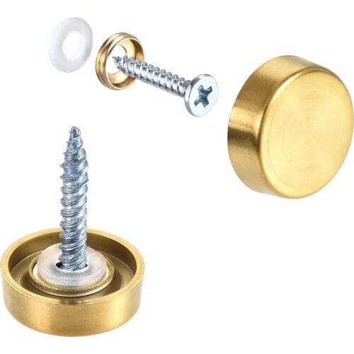 Uxcell Mirror Screws, 16mm/0.63", 20pcs Decorative Cap Fasteners Cover Nails, Wire Drawing, Gold Tone 304 Stainless Steel