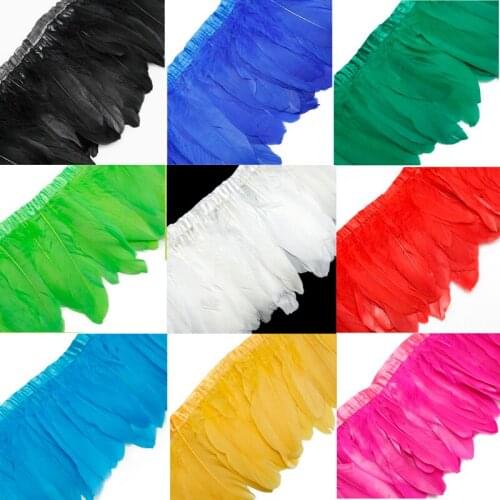 High Quality 2Meters/lot Multi Color Goose feather trims Dyed goose feather ribbons /15-20cm Goose feather fringes