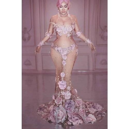 Appliques high elastic Transparent Birthday Celebrate costume Elegant Homecoming Evening Party