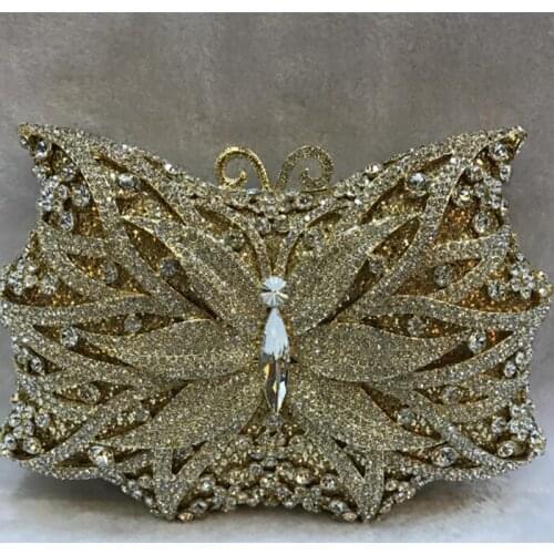 XIYUAN BRAND Gold Plated Silver Crystal Women Evening Bag Hollow Out Flower Rhinestone Handbag Purse Wedding Party Clutch bags
