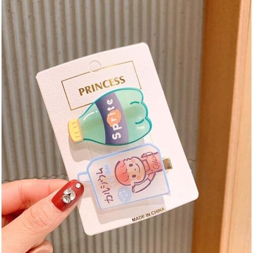 1Pcs Newest Resin Cartoon Matte Hairpin Creative Colorful Drink Bottle Barrettes BB Hair Clip Childrens Sweet Headwear 2021