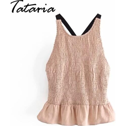 Women Sexy Tank Tops Cotton Summer Vests Sleeveless Basic Cross Lace Up Backless Top for Girls Cool Pink Halter Top 2021 Female