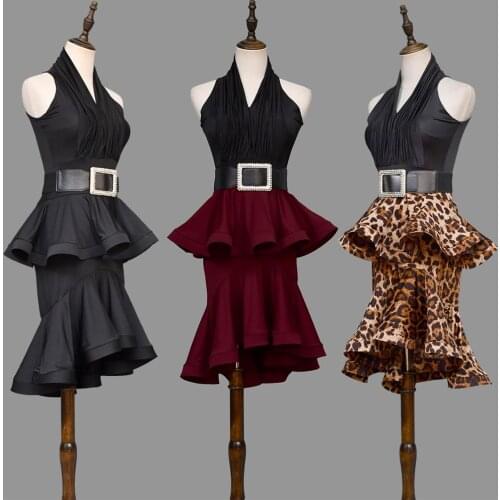 Female Latin Dance Performance Costume Suit Ballroom Dettol Tops Fishbone Dance Skirt Latin Dresses Leopard Print Wear BI905